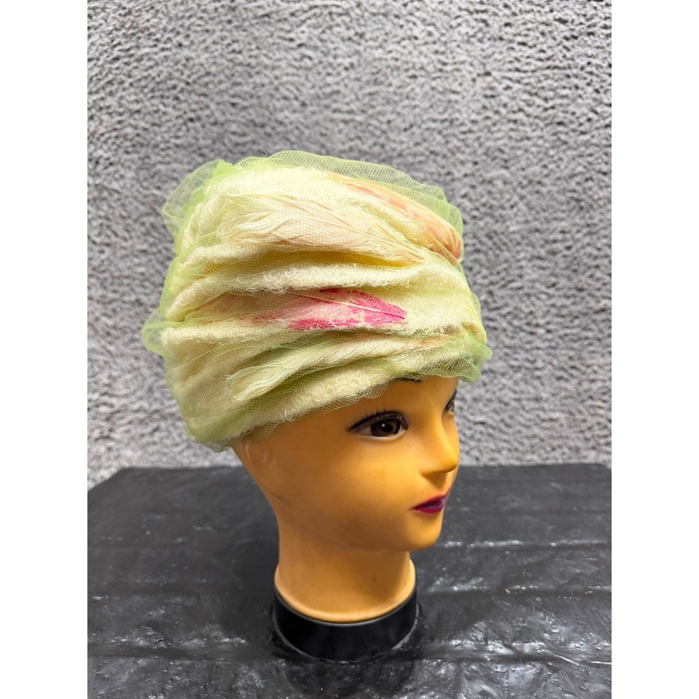 Vintage 1960s Christian Dior Women's Chapeaux Feathers Turban Hat Multicolor